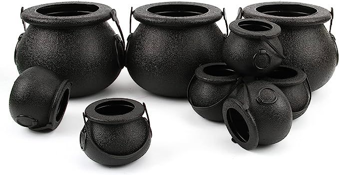 KIMOBER 9pcs Black Candy Kettle with Handle,Plastic Cauldron Bucket for Halloween Party Favor Tri... | Amazon (US)