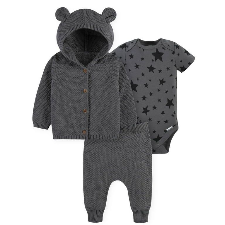 Modern Moments by Gerber Newborn Baby Boy Sweater Knit Cardigan, Bodysuit, & Pant Outfit Set, 3-P... | Walmart (US)