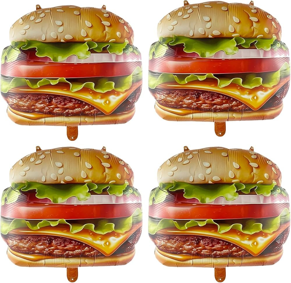 4Pcs Hamburger Shaped Mylar Balloons, Hamburger Food Themed 24" Realistic Cheeseburger Foil Ballo... | Amazon (US)