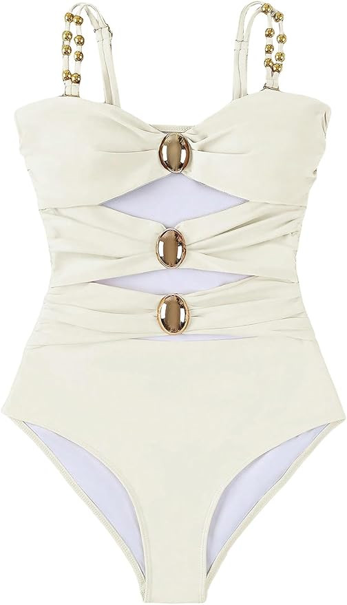 Verdusa Women's Cut Out Colorblock One Piece Swimsuit Ruched Swimwear Bathing Suit | Amazon (US)