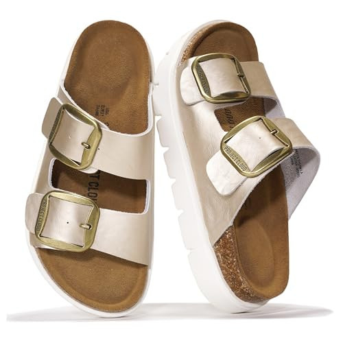 Project Cloud 100% Genuine Leather Platform Sandals Women Footwear - Wedge Chunky Slides for Women 2026 with Memory Foam Insole & Cork Footbed Womens Sandals (GreeceChunky) | Amazon (US)