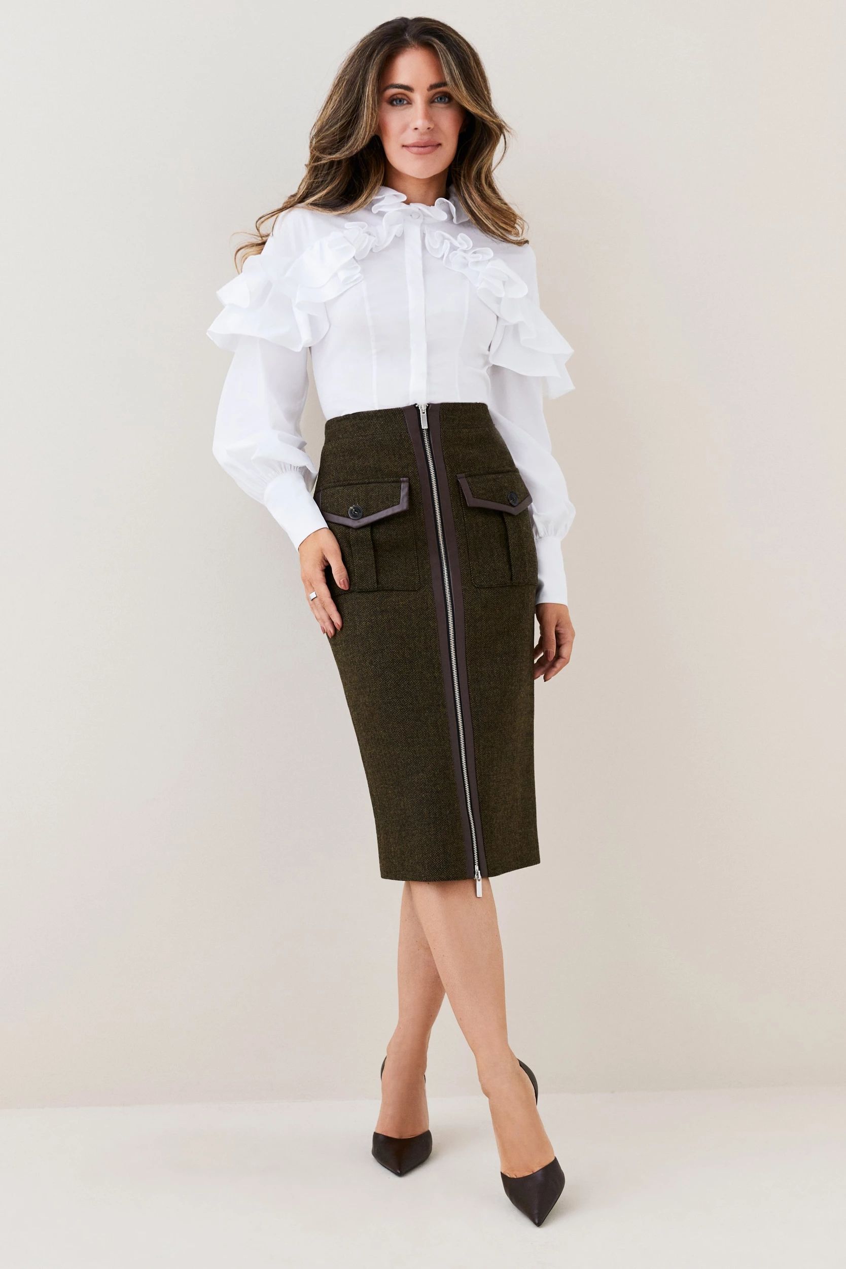 Lydia Millen Heritage Tweed Belted Pencil Skirt | Karen Millen US
