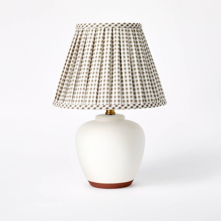 Ceramic Table Lamp with Gingham Print Pleated Shade White - Threshold™ Designed with Studio McG... | Target