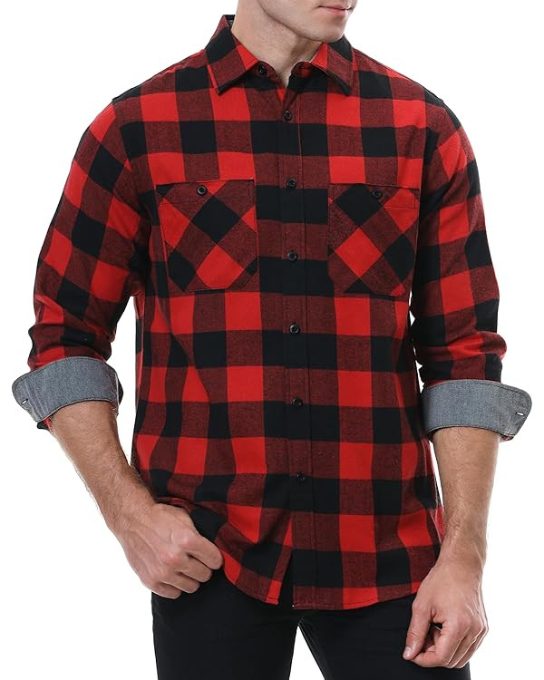 WARHORSEE Flannel Shirt for Men Long Sleeve Regular Fit Button Down Casual Plaid Shirt | Amazon (US)