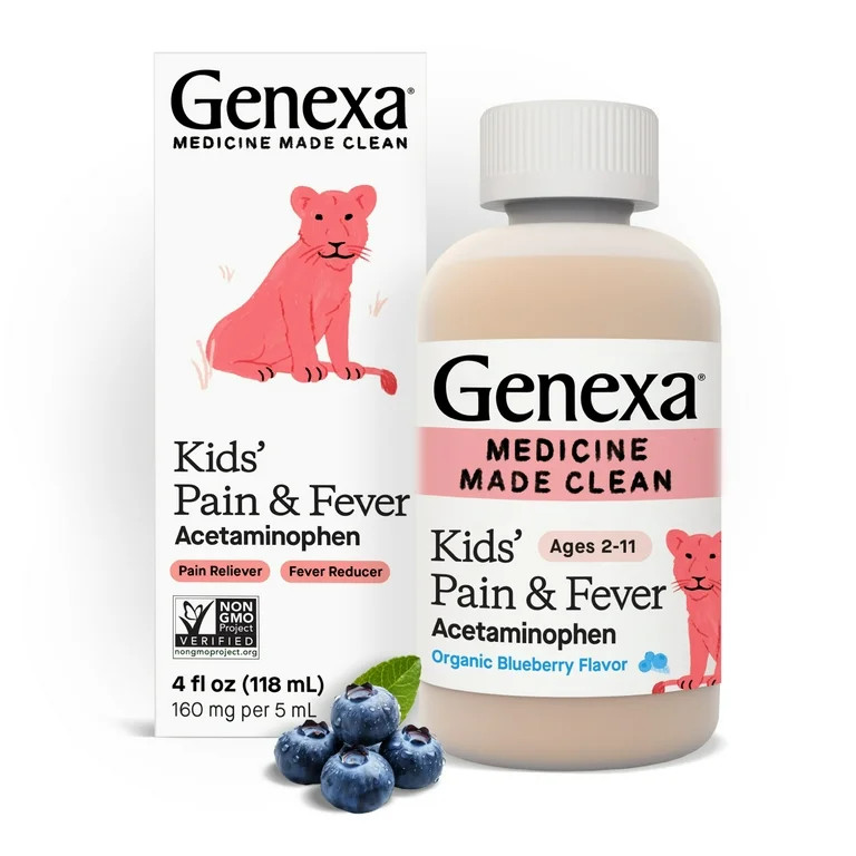 Genexa Kids’ Pain & Fever Acetaminophen, Zero Artificial Additives, Blueberry, 4 fl oz | Walmart (US)