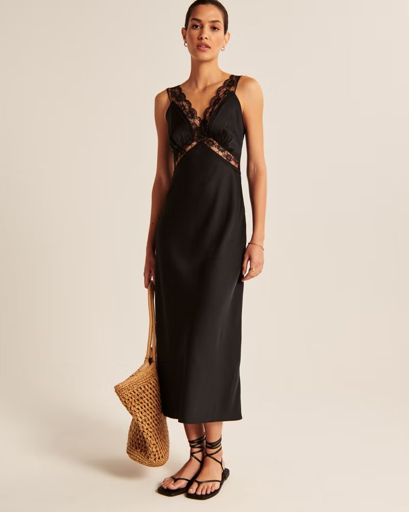 Women's Satin Slip Midi Dress | Women's New Arrivals | Abercrombie.com | Abercrombie & Fitch (US)