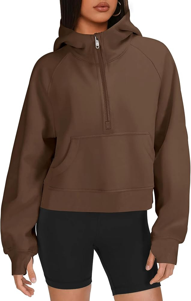 LASLULU Womens Hoodies Fleece Lined Collar Pullover 1/2 Zipper Sweatshirts Long Sleeve Crop Tops ... | Amazon (US)