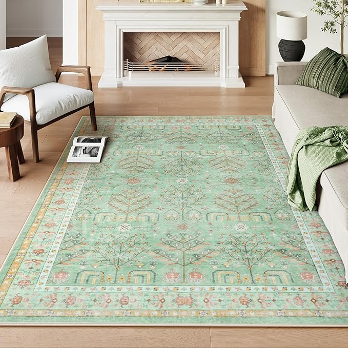 Anidaroel Green Area Rugs 5x7, Tree of Life Living Room Rugs for Bedroom Soft Boho Large Area Rug... | Amazon (US)