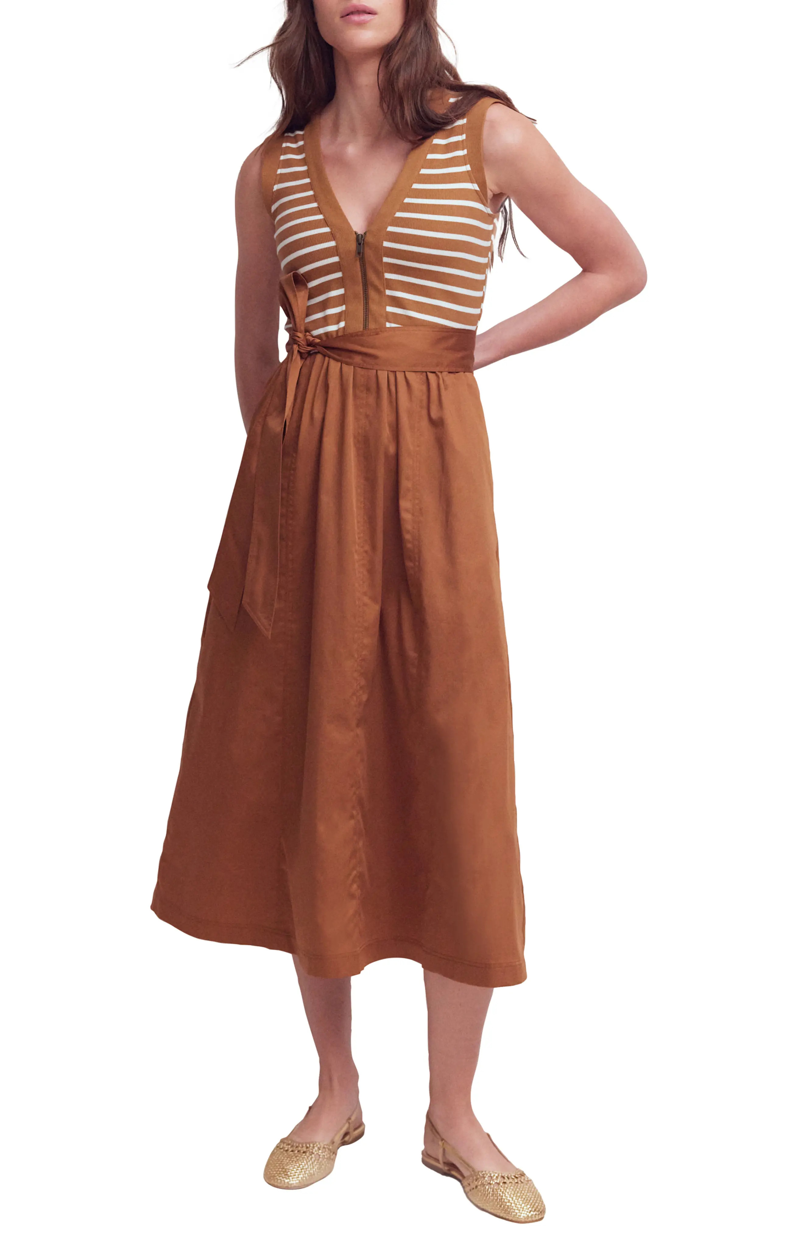 Boden Mira Zip Front Mixed Media Midi Dress (Women) | Nordstrom | Nordstrom