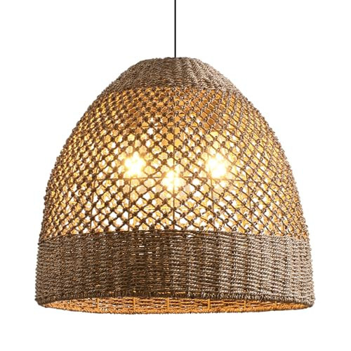 LHJIHFU 18.9" Large Rattan Chandelier,Rattan Pendant Lights Boho 3-Lights Wicker Hand-Woven Kitchen Island Pendant Lighting for Kitchen Islands Dining Rooms, | Amazon (US)