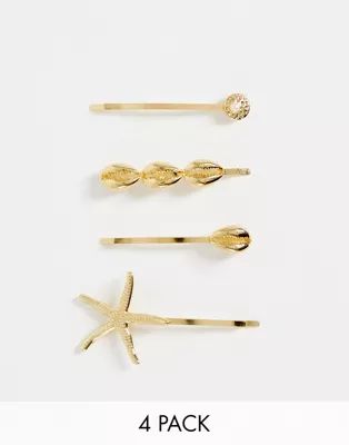 Pieces 4 pack shell hair slides in gold | ASOS (Global)