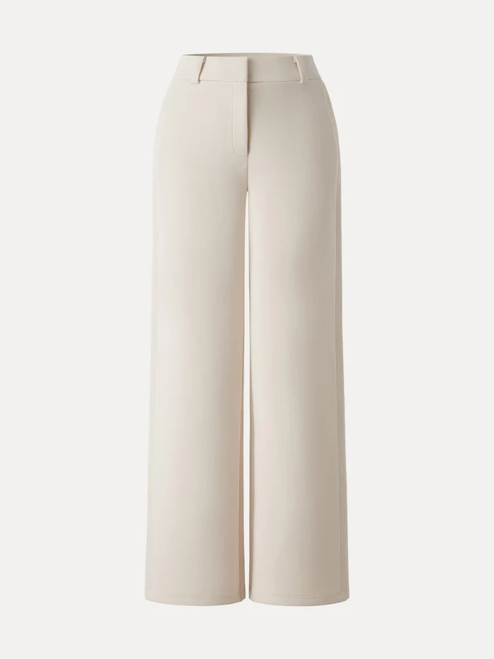 Stretchy Mid Rise Fly-Front Wide Leg Trousers | OGLmove