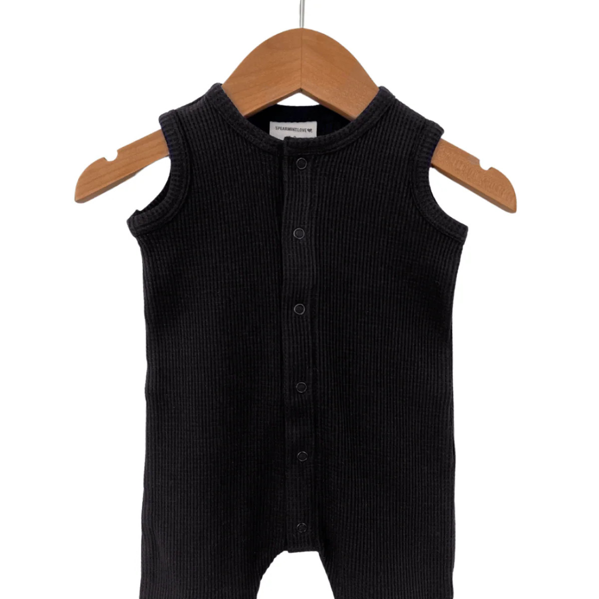 Organic Waffle Easy Romper, Black | SpearmintLOVE