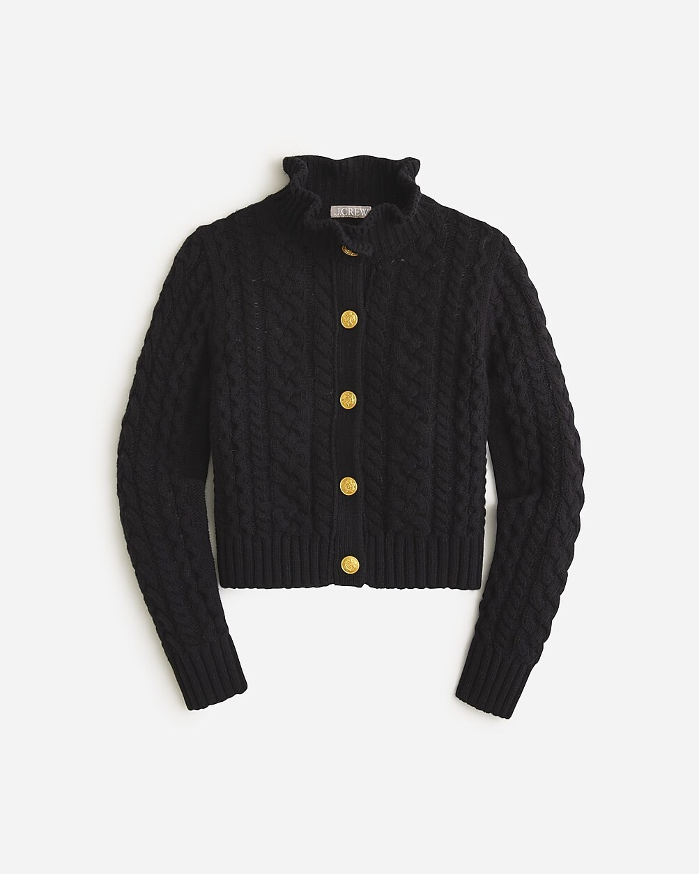 Cable-knit ruffleneck cardigan sweater | J. Crew US