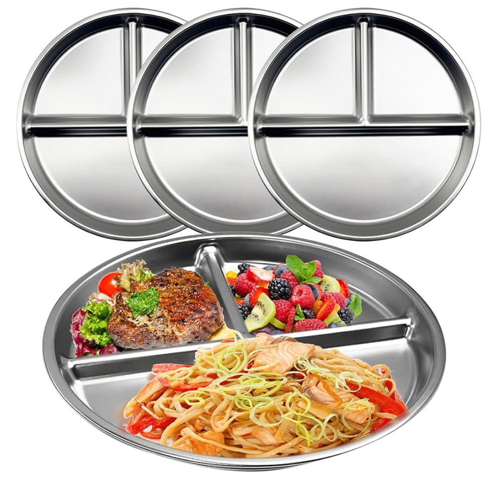 4pcs Stainless Steel Kids Plates, Stainless Steel Plates Kids Toddler Plate, 9" Portion Divided C... | Amazon (CA)