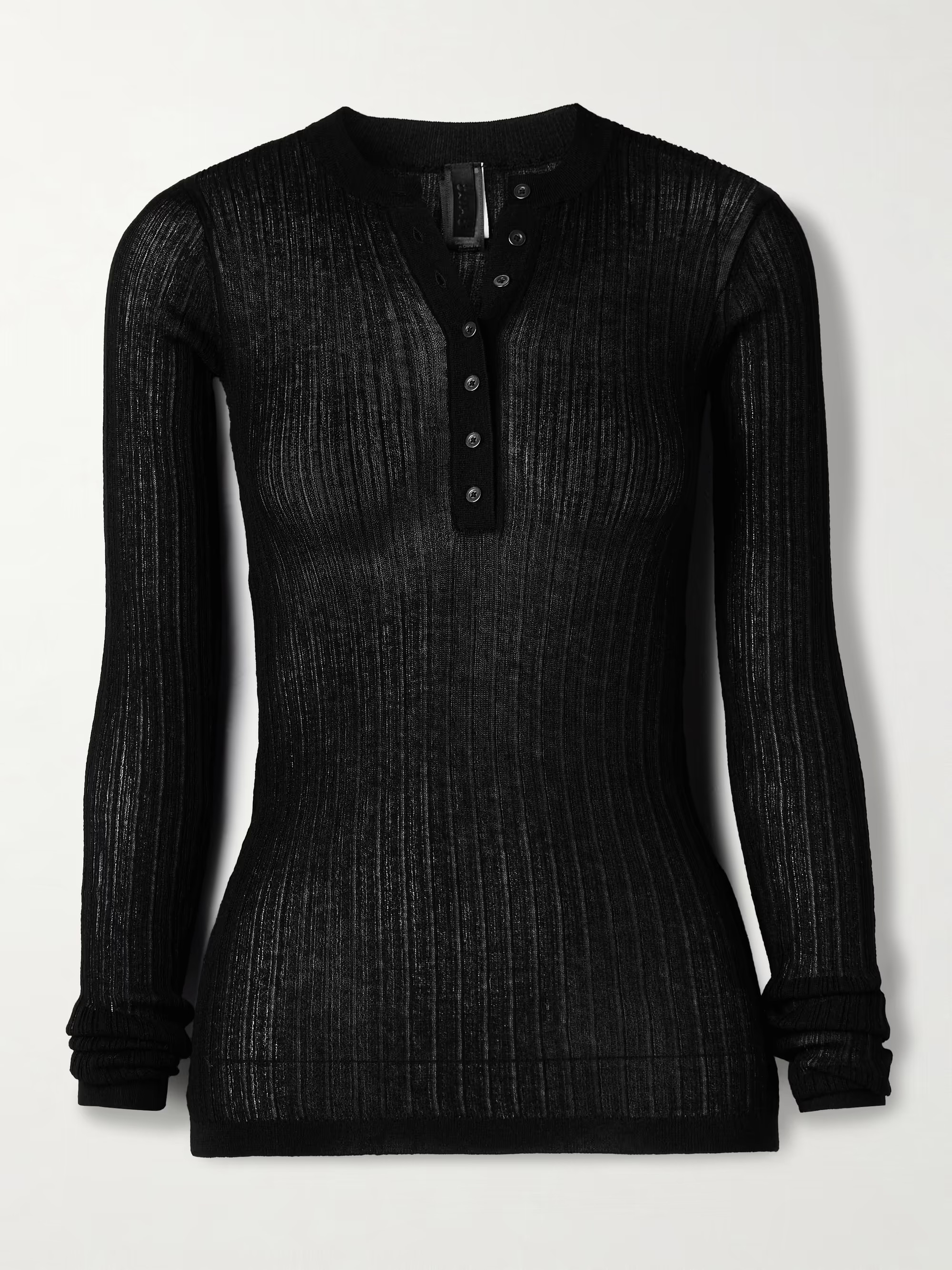 Sheer Knit Long Sleeve Henley - Onyx | NET-A-PORTER (UK & EU)