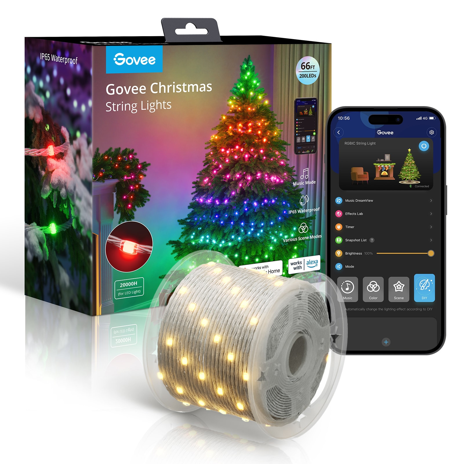 Govee 200 -Count 62-ft Multi-function LED Plug-In Christmas String Lights Timer | H70CBAD1 | Lowe's