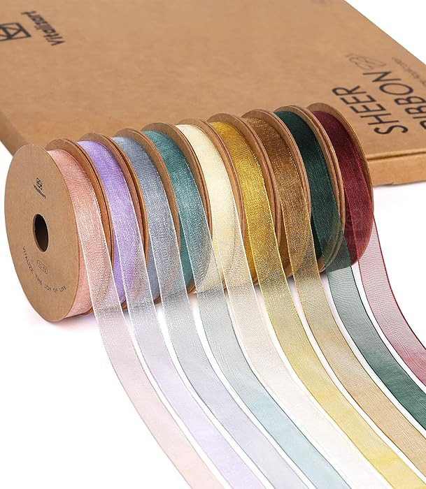 Vitalizart 3/8" x 90 Yards Organza Ribbon Set 9 Rolls x 10 Yd Sheer Ribbon for Gift Wrapping Craf... | Amazon (US)