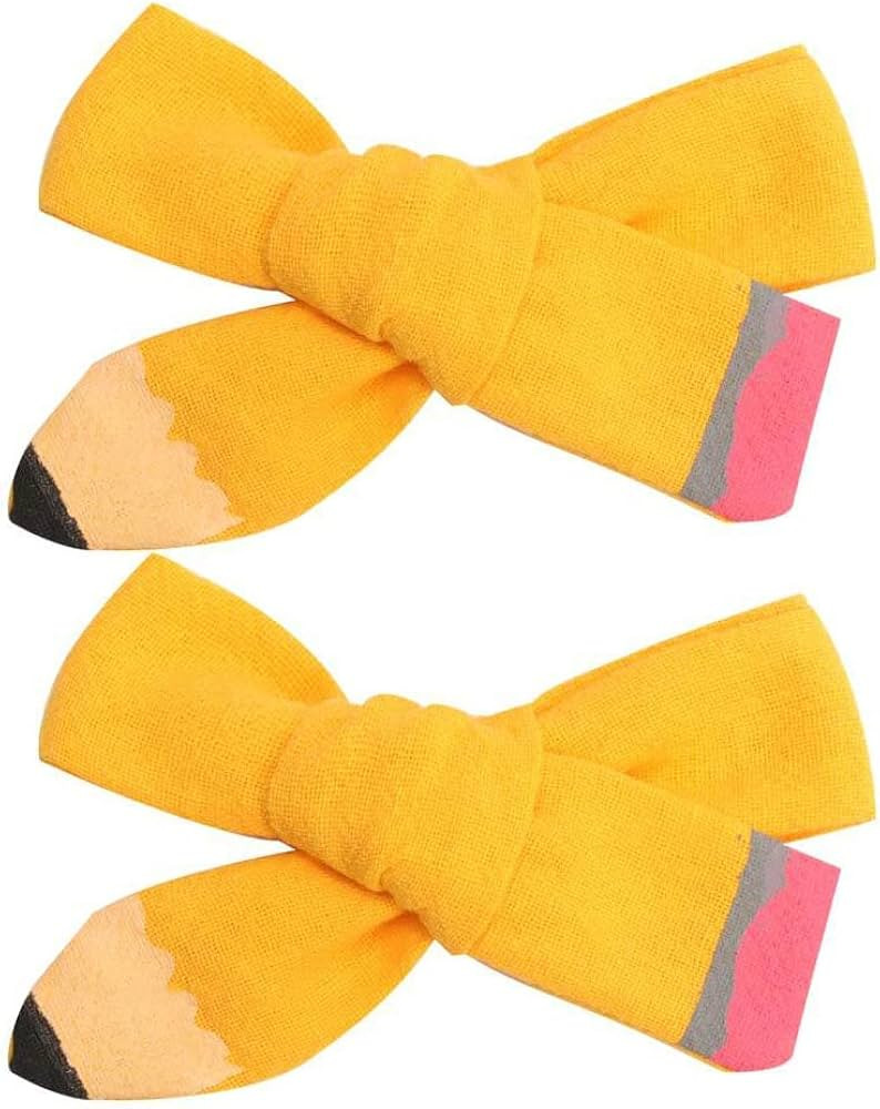Pencil Hair Clips Yellow School Bow Pencil Hairpin Hairclips Yellow Bowknot BBG29 (2 Small Bow) | Amazon (US)