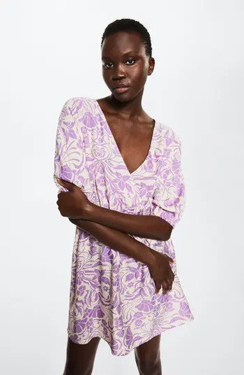 Floral Print Puff Sleeve A-Line Minidress | Nordstrom