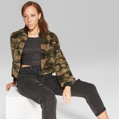 Women's Camo Print Full Zip Faux Fur Jacket - Wild Fable™ Green | Target