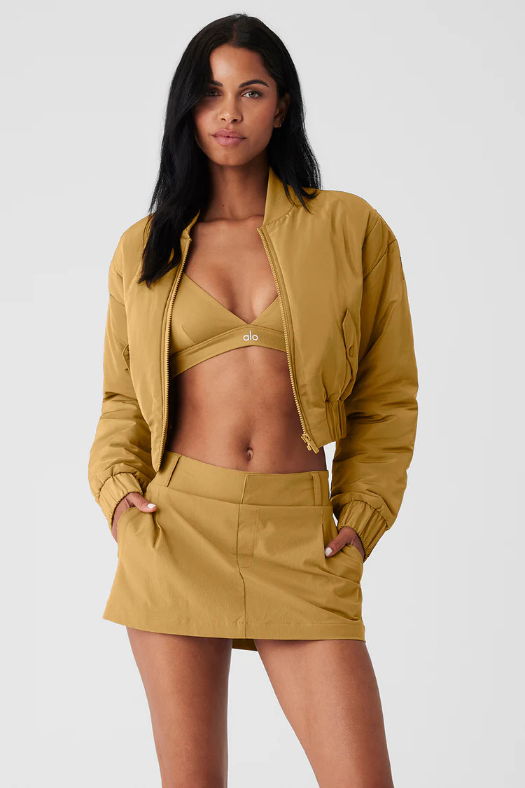 Cropped Break Line Bomber Jacket - Golden Olive Branch | Alo Yoga