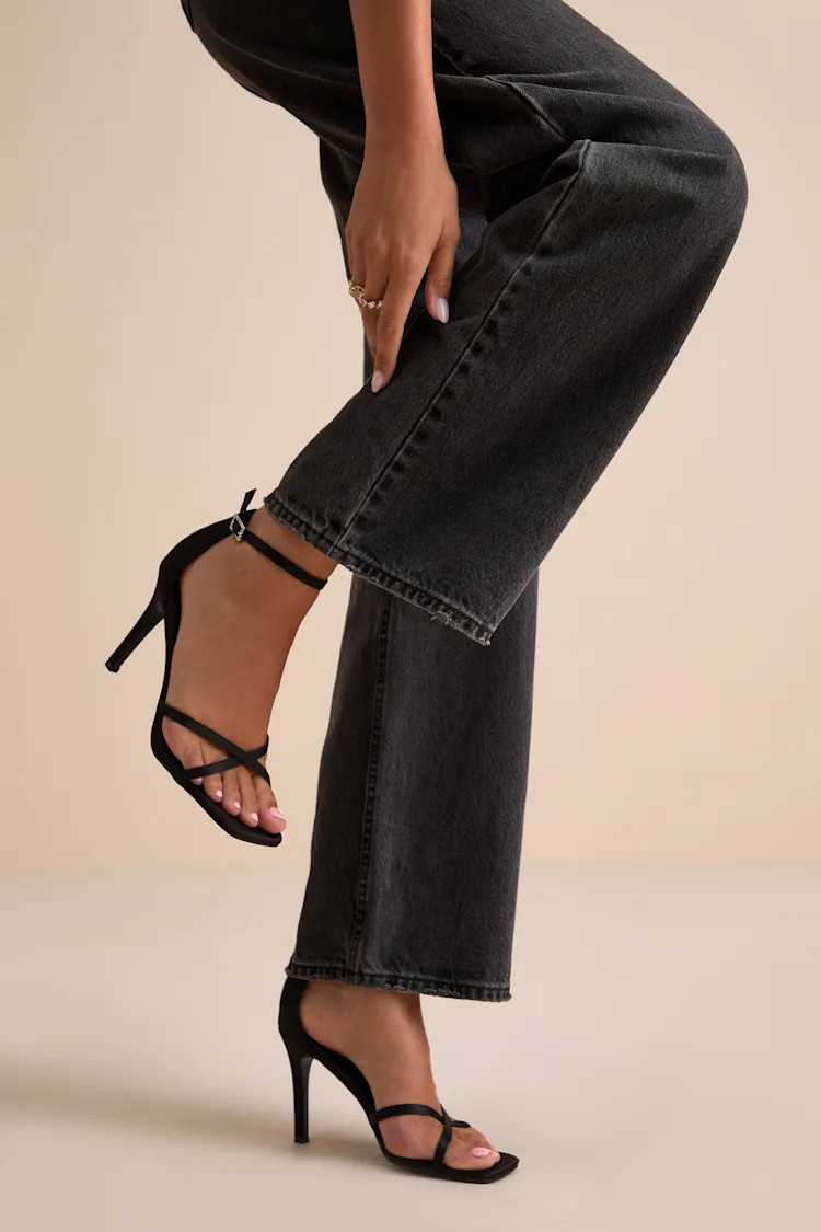 Graziella Black Satin High Heel Ankle Strap Sandals | Lulus