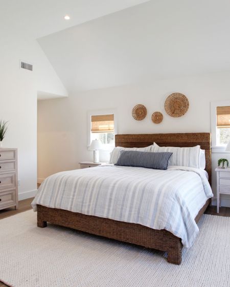 How can you not sleep well in this calm and serene bedroom at the Making Waves beach house rental on Cape Cod! Link to this gorgeous 4 bed, 3.5 bath beach house rental is in my IG bio! Mention Casually Coastal during the booking process for a free gift card to Osterville Fish Too!

Bed is from Boston Interiors and I’m unable to link it. Linked a similar, woven bed instead!
-
home decor, coastal decor, beach house decor, beach decor, beach style, coastal home, coastal home decor, coastal decorating, coastal interiors, coastal house decor, home accessories decor, coastal accessories, beach style, blue and white home, blue and white decor, neutral home decor, neutral home, primary bedroom, coastal bedroom, beach house bedroom, striped bedding, striped duvet cover, coastal wall decor, wall baskets, neutral rug, bedroom rug, 9x12 rug, 8x10 rugs, pillow shams, nightstand, 8-drawer dresser, bedroom furniture, coastal rugs

#LTKhome #LTKunder50 #LTKunder100