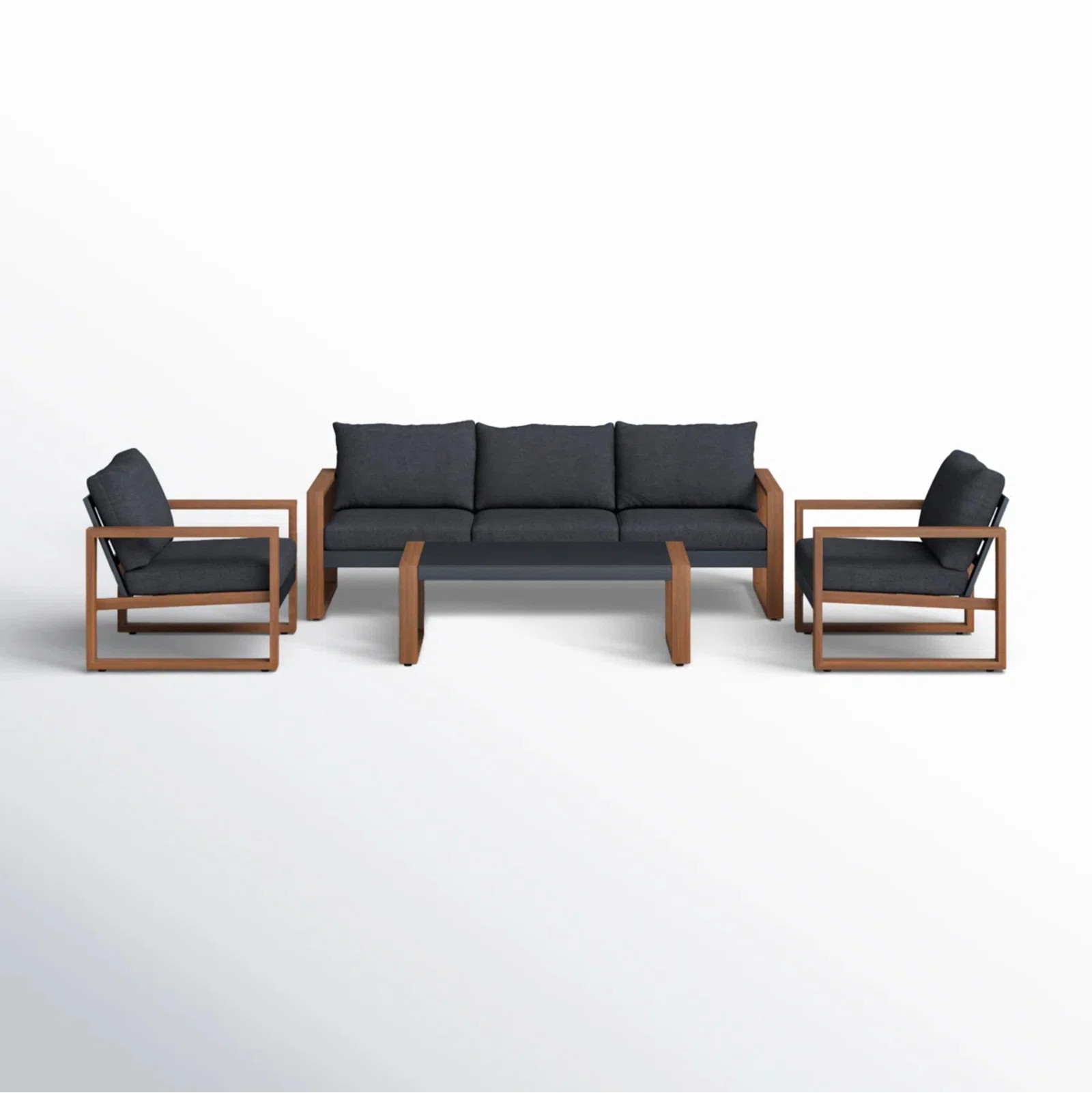 Arunas 4-piece Outdoor Conversation Furniture Set Seating Group with Wood Pattern and Cushions | Wayfair North America