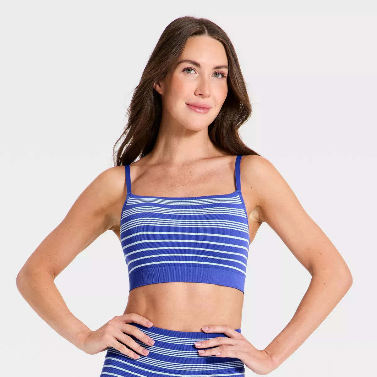 Women's Seamless Striped Bandeau Sports Bra - All In Motion\u2122 Cobalt Blue XS | Target
