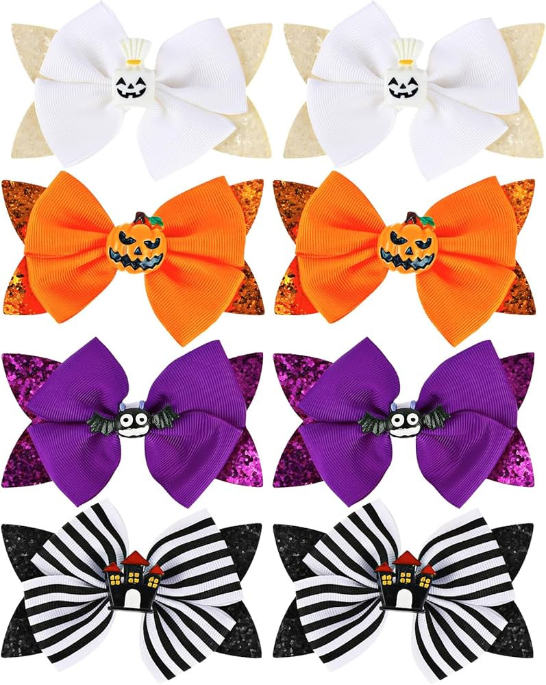 Amaxiu Halloween Cartoon Hair Clips, 8PCS Halloween Hair Accessories Glitter Halloween Hair Clips... | Amazon (US)
