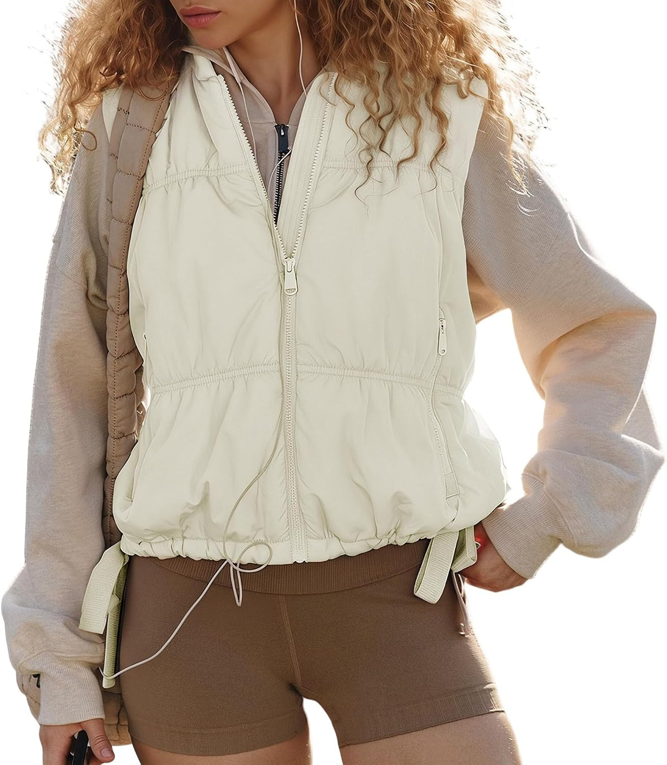 Women Cropped Puffer Vest Quilted Bubble Zip-Up Gilet with Pockets | Amazon (US)