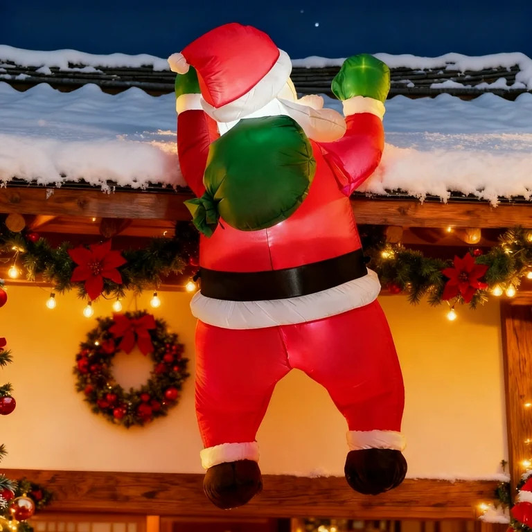 Joyfy 5.5 ft Christmas Inflatables Santa Outdoor Decorations,Christmas Hanging Santa with Gift Ba... | Walmart (US)