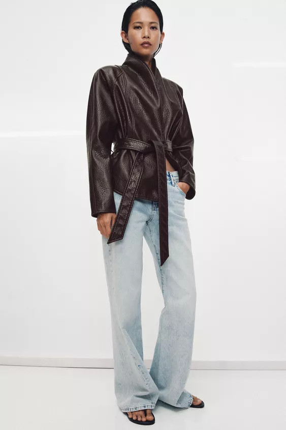 LEATHER EFFECT BELTED JACKET ZW COLLECTION | Zara UK