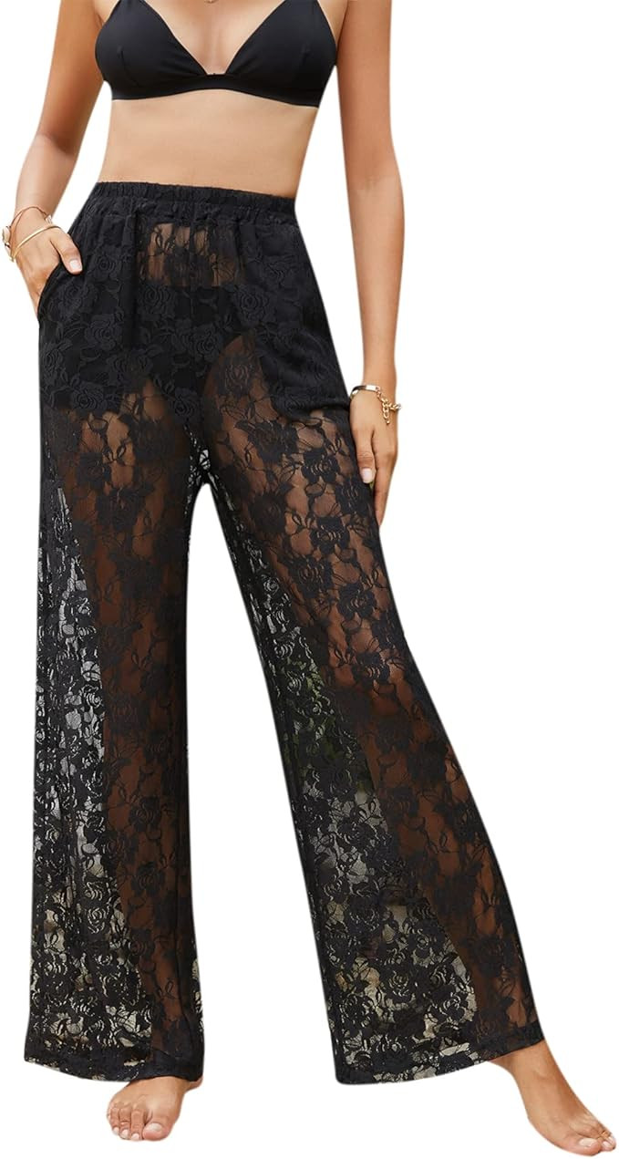 Women’s High Waist Rave Mesh Sheer Pants Flared Bell Bottom Pants for Rave Festival Dance Clubw... | Amazon (US)