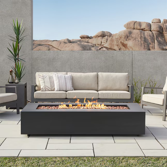 Real Flame 69.75-in W 65000-BTU Black Portable Steel Rectangle Propane Gas Fire Pit Table | Lowe's