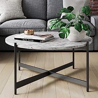Amazon.com: Nathan James Piper Faux Marble Round Modern Living Room Coffee Table Metal Frame, Whi... | Amazon (US)