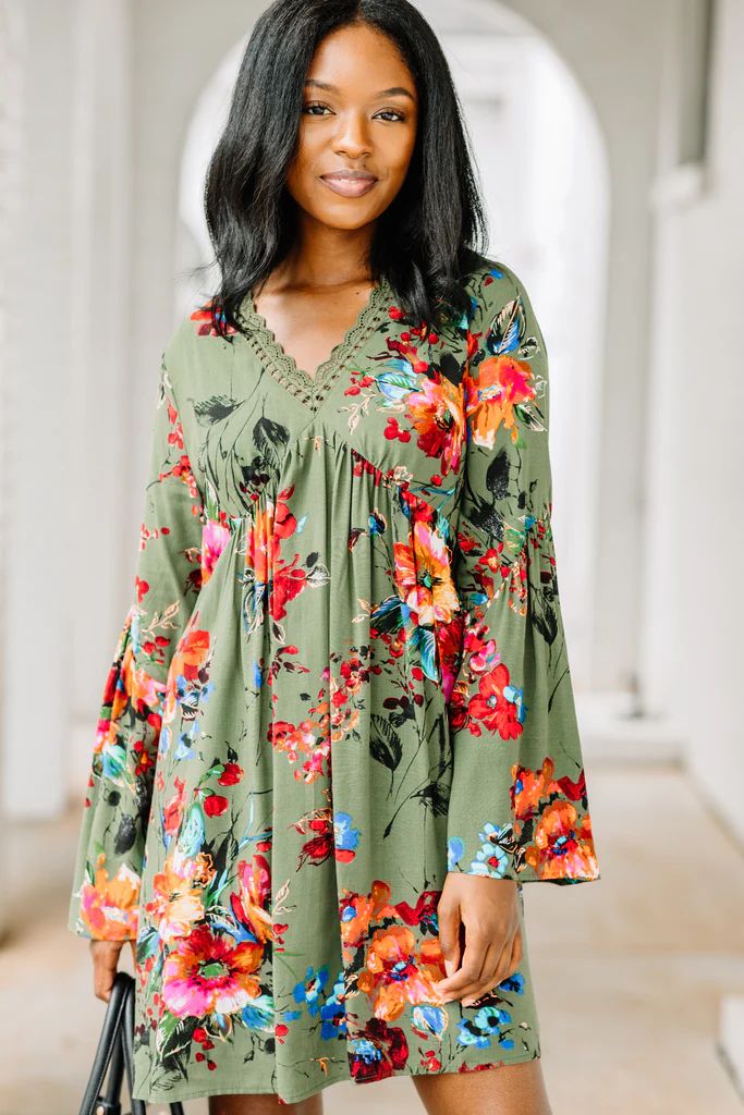 Record Beauty Olive Green Long Sleeve Dress | The Mint Julep Boutique