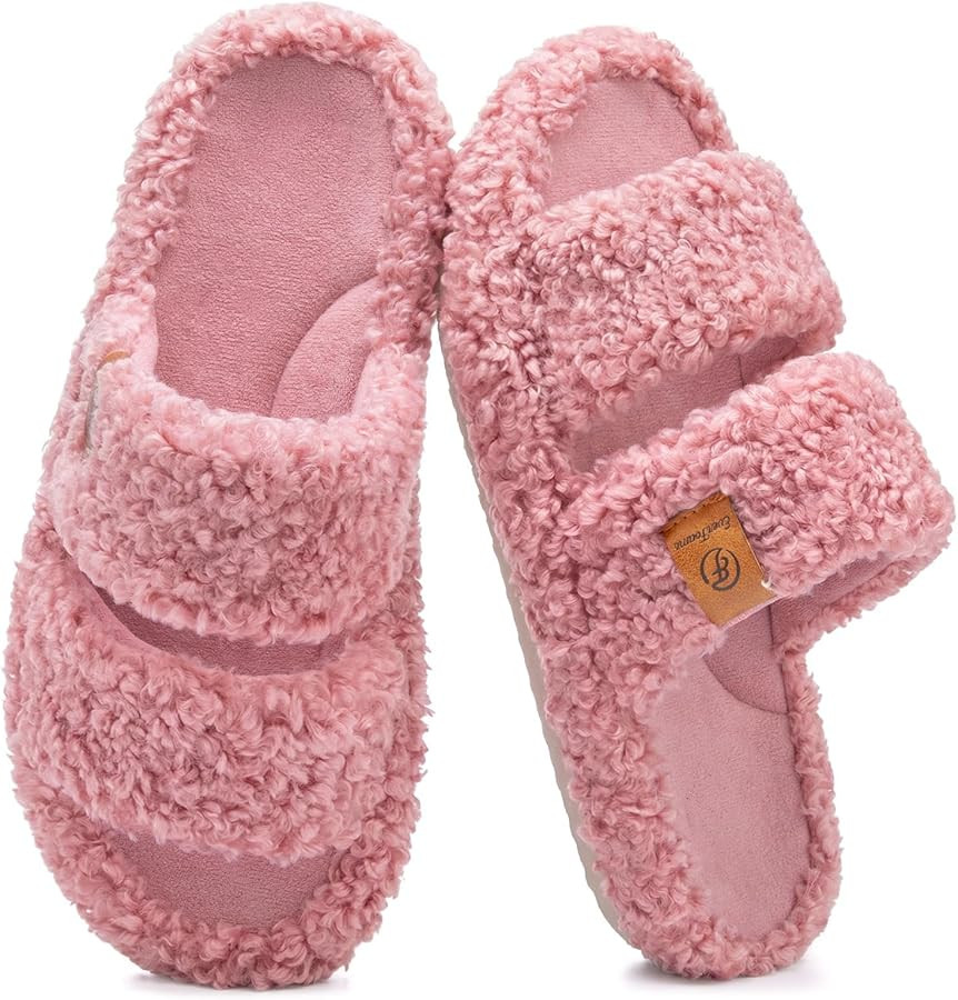 EverFoams Womens Fuzzy Open-toe Slippers Soft Comfy Memory Foam Indoor House Shoes | Amazon (US)