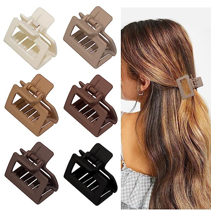 Medium Claw Hair Clips for Women Girls, 2" Matte Rectangle Small Hair Claw Clips for Thin/Medium ... | Amazon (US)