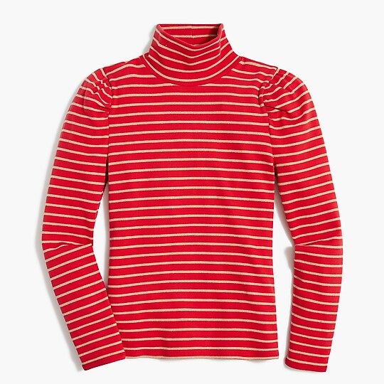 Puff-sleeve sparkle stripe turtleneck | J.Crew Factory