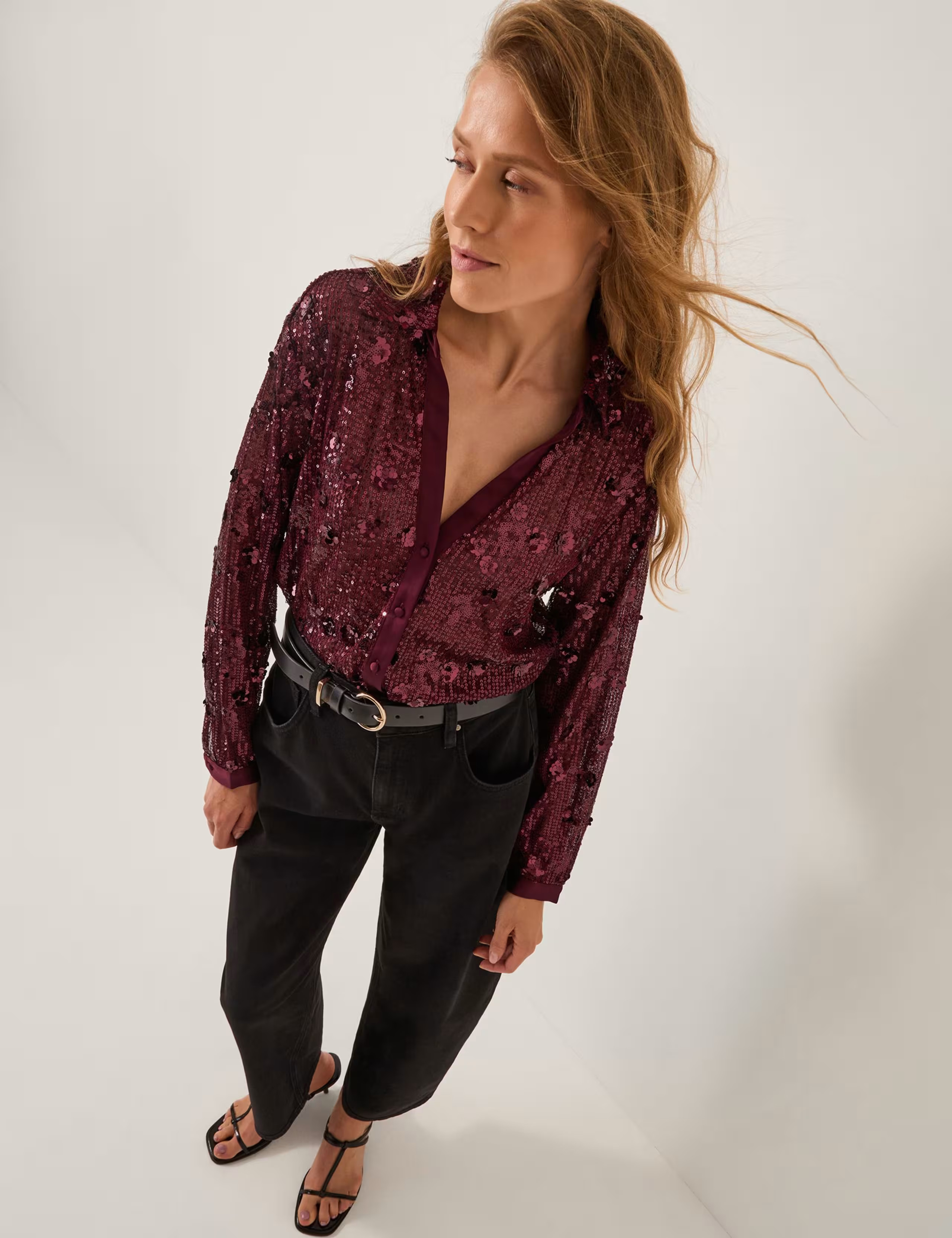 Sequin Collared V-Neck Shirt | Marks & Spencer (UK)