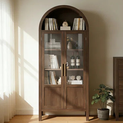 71" Tall Arched Wooden Display Cabinet with Doors | Wayfair North America