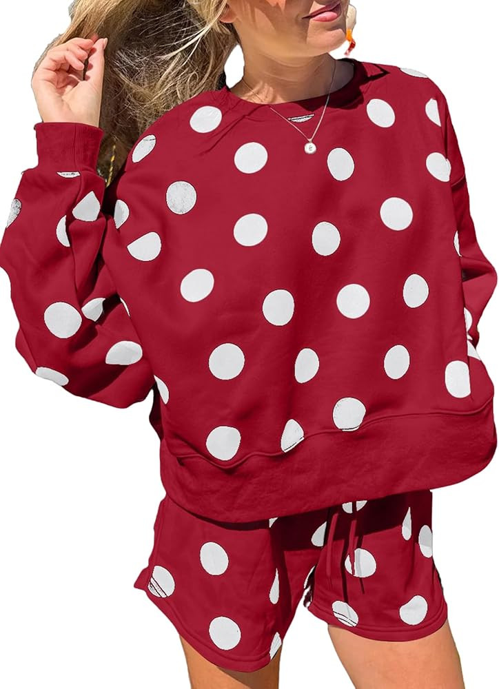 KevaMolly Womens Two Piece Lounge Sets Polka Dot Print Drop Shoulder Oversized Pullover Drawstrin... | Amazon (US)