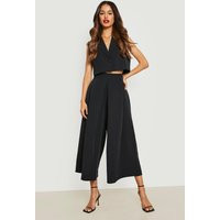 Womens Pleat Front Wide Leg Tailored Culottes - Black - 12 | boohoo (US & Canada)
