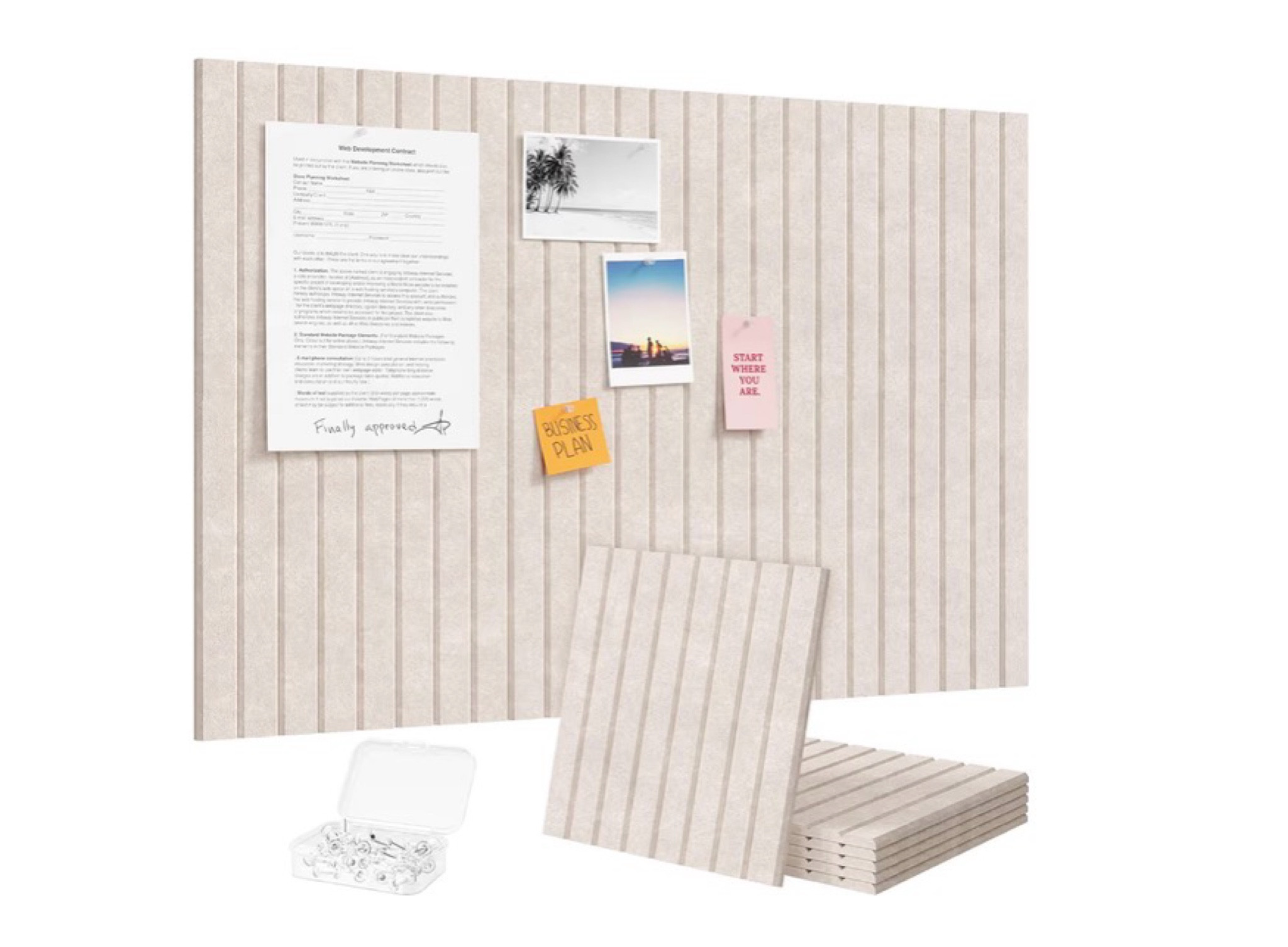 Lifewit Felt Slatted Bulletin Board, 6 Pack Self-Adhesive Panel, 36"x 24" Total Size, Cork Board Alternative, Pin Message Board with 30 Pushpins for Room and Office Decor, Home, Dorm, Oatmeal