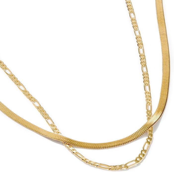 Ana Luisa Gold Layered Necklace Set - High Shine Bundle - Herringbone & Chain Styles - 14K Gold P... | Amazon (US)