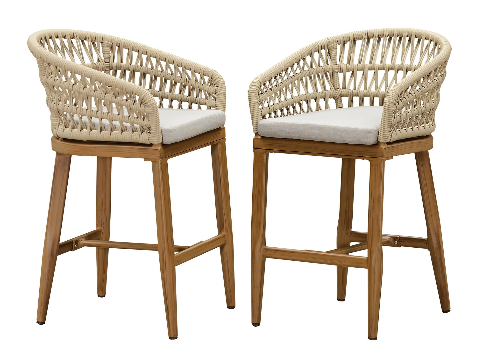 PURPLE LEAF Outdoor Rattan 24" Counter Height Bar Stools Chair Set of 2, Modern Upholstered Patio... | Amazon (US)