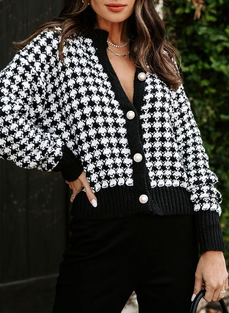 Dokotoo Cardigan Sweaters for Women V Neck Button Down Long Sleeve Plaid Knit Cardigans Sweater T... | Amazon (US)