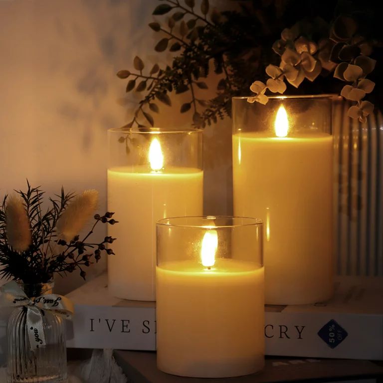 JHY DESIGN 3 Set of 3D Effect LED Candles with 8-Key Remote Control (Glass Cylinder) | Walmart (US)